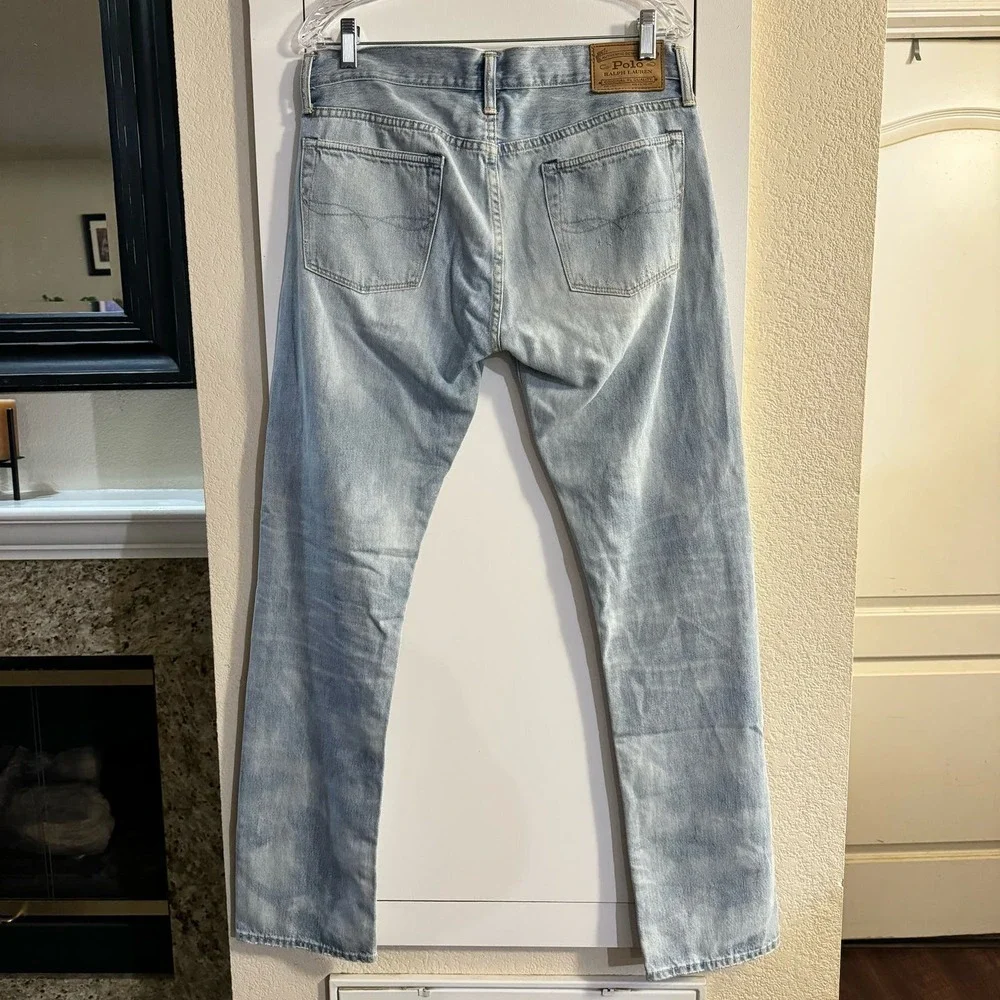 Polo Ralph Lauren Mens Varick Slim Straight Sun Faded Distressed Rope Dyed Jeans